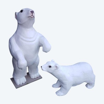 Set of two white bears emblems of a fairground confectionery circa 1930