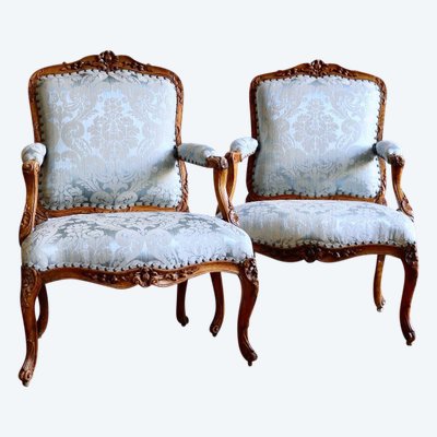 Pair Of Carved And Moulded Beech Armchairs A La Reine