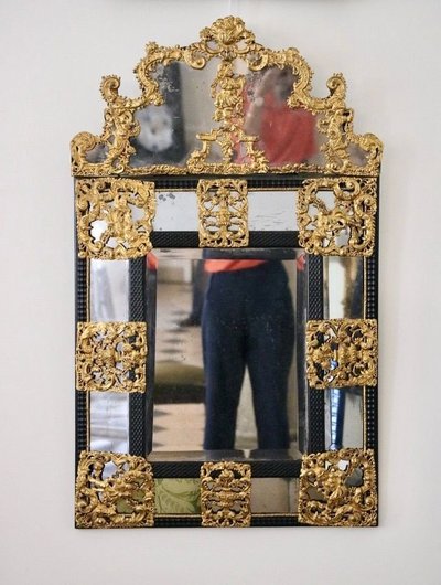 Repoussé Brass and Ebony Mirror