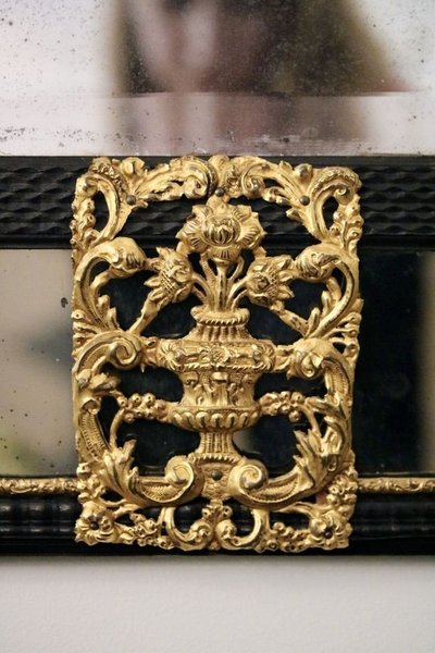 Repoussé Brass and Ebony Mirror