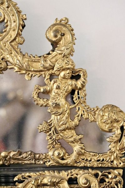 Repoussé Brass and Ebony Mirror