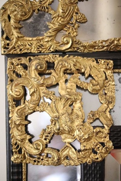 Repoussé Brass and Ebony Mirror