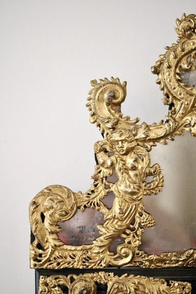 Repoussé Brass and Ebony Mirror