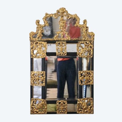 Repoussé Brass and Ebony Mirror