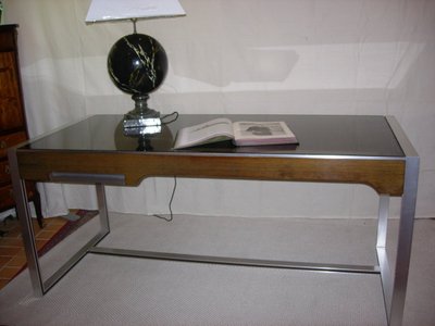 Bureau Verre - Alu Et Palissandre Du Designer Philippe Morel-lab 1970