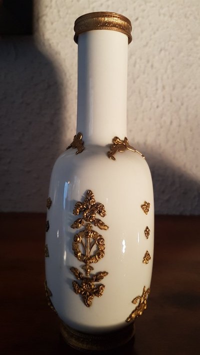 Pair of Louis XVI Style Porcelain Vases with Brass Decor