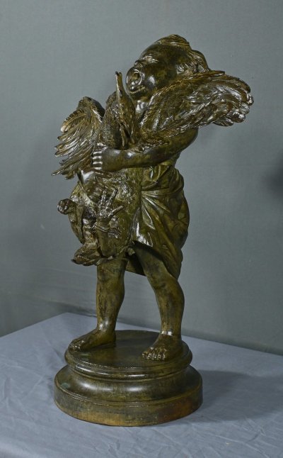 Importante bronzo “Il bambino col gallo” da A. Cecioni – fine XIX secolo