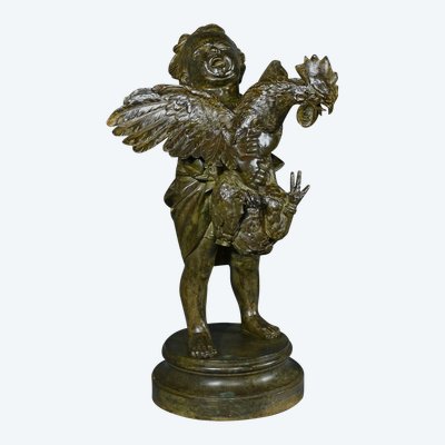 Importante bronzo “Il bambino col gallo” da A. Cecioni – fine XIX secolo