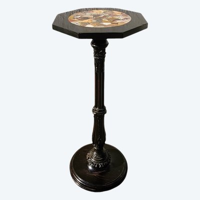 Hocker mit Intarsienplatte aus Hartstein, 19. Jahrhundert