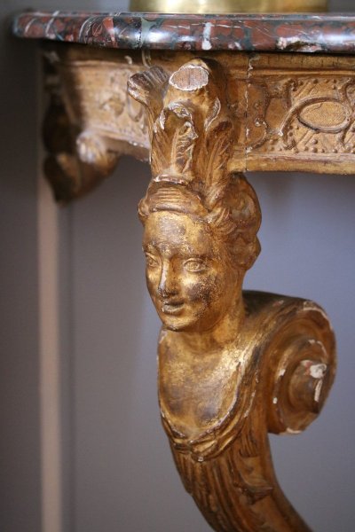 Console Regency in legno dorato e intagliato