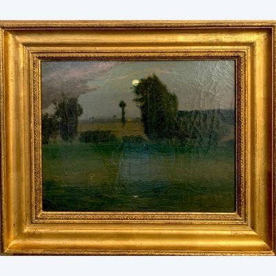 Raoul André Ulmann (1867-1941) "Chiaro di luna sulla campagna"