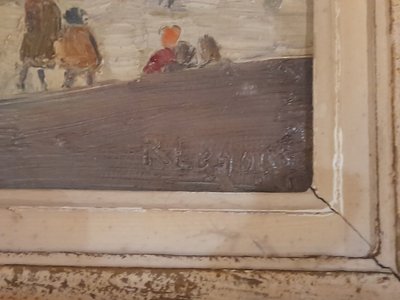 Cour d'école animée un jour d'hiver ht signée droite