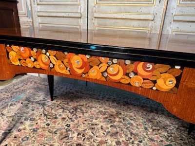Flacher Art-Deco-Schreibtisch Sue et Mare 1920-1925 aus indischem Palisander 