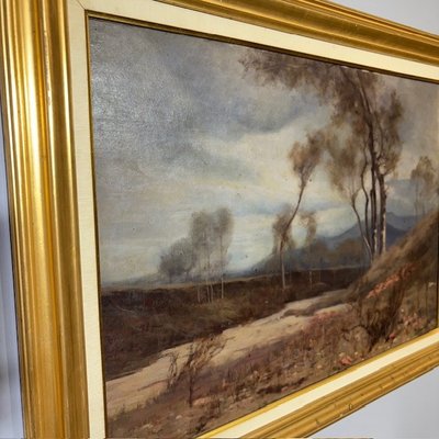 Peinture de paysage ancienne Huile sur panneau Alberto Cibrario 1910 Turin. Taille 62 