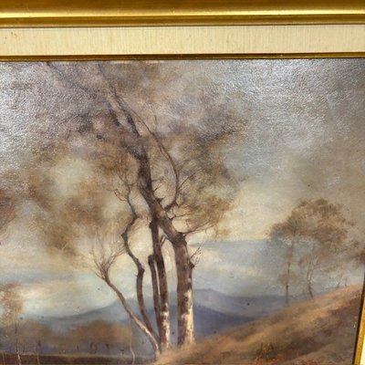 Peinture de paysage ancienne Huile sur panneau Alberto Cibrario 1910 Turin. Taille 62 