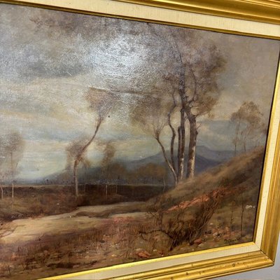 Peinture de paysage ancienne Huile sur panneau Alberto Cibrario 1910 Turin. Taille 62 