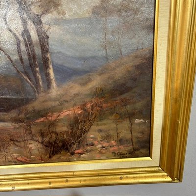 Peinture de paysage ancienne Huile sur panneau Alberto Cibrario 1910 Turin. Taille 62 