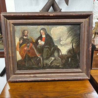 Tableau ancien à l'huile Fuite en Egypte Ecole italienne du XVIIe siècle. Taille 36 x 26 