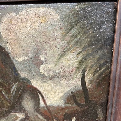 Tableau ancien à l'huile Fuite en Egypte Ecole italienne du XVIIe siècle. Taille 36 x 26 