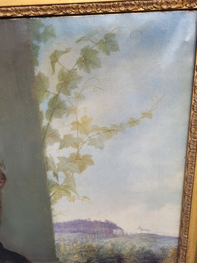 Ritratto di un gentiluomo e del suo cane (h160cm), Hst con cornice, XIX secolo