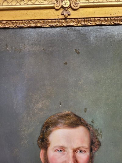 Ritratto di un gentiluomo e del suo cane (h160cm), Hst con cornice, XIX secolo