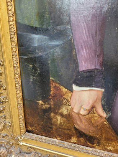 Ritratto di un gentiluomo e del suo cane (h160cm), Hst con cornice, XIX secolo