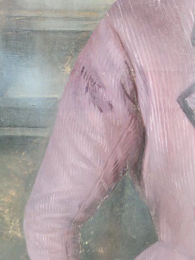 Ritratto di un gentiluomo e del suo cane (h160cm), Hst con cornice, XIX secolo
