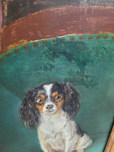 Ritratto di un gentiluomo e del suo cane (h160cm), Hst con cornice, XIX secolo