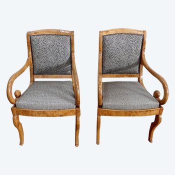 Paire de Fauteuils en Frêne Clair, époque Restauration  / Charles X – Début XIXe