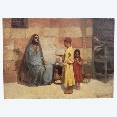 R Weisse, Scena di strada, Orientalist Hst, fine del XIX inizio del XX secolo