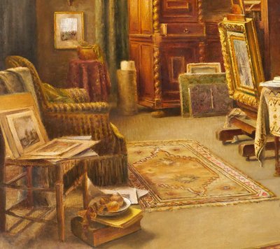 Paul Verdussen 1868-1944 Lo studio del pittore, interno, dipinto, circa 1900, Belgio