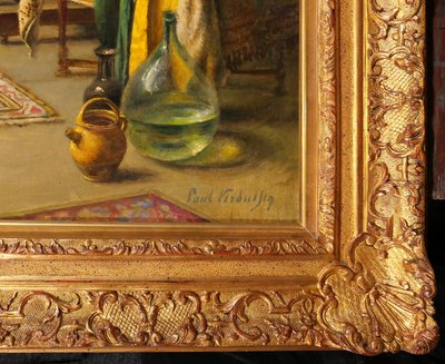 Paul Verdussen 1868-1944 Lo studio del pittore, interno, dipinto, circa 1900, Belgio