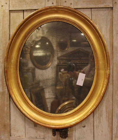 60 X 70 Cm Miroir Ovale Louis Philippe Doré, Glace Mercure