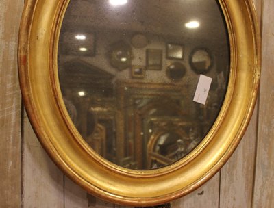 60 X 70 Cm Miroir Ovale Louis Philippe Doré, Glace Mercure