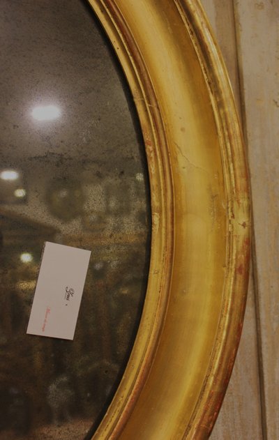 60 X 70 Cm Miroir Ovale Louis Philippe Doré, Glace Mercure