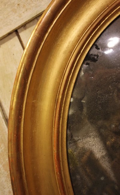 60 X 70 Cm Miroir Ovale Louis Philippe Doré, Glace Mercure