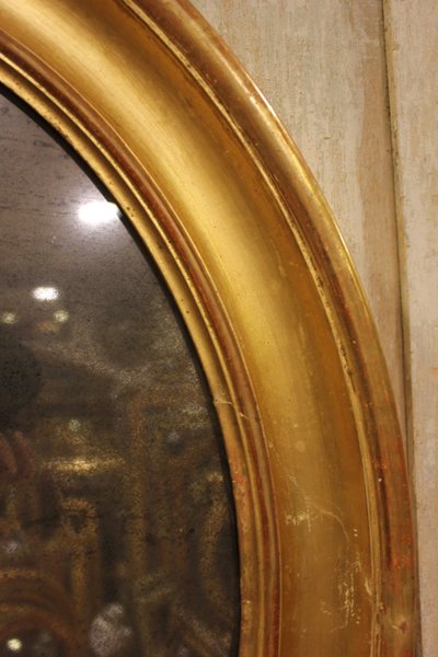 60 X 70 Cm Miroir Ovale Louis Philippe Doré, Glace Mercure