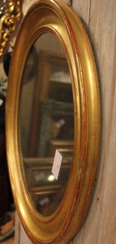 60 X 70 Cm Miroir Ovale Louis Philippe Doré, Glace Mercure