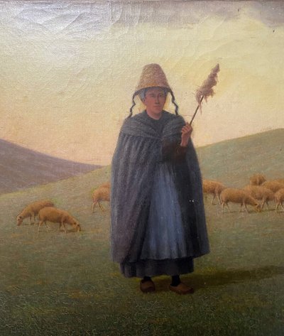 Tableau HST XIX° siècle Berger avec moutons et chien en alpage signé A. Trefois