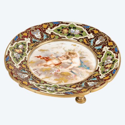 Tazza in bronzo dorato e smalto cloisonné, fine XIX secolo 