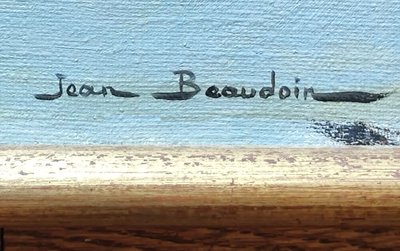 Ancienne Peinture Tableau Toile  Paysage Neige Jean Beaudoin