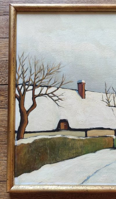 Ancienne Peinture Tableau Toile  Paysage Neige Jean Beaudoin