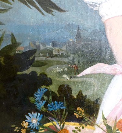 Großes Portrait einer jungen Frau aus der Empirezeit - Allegorie der Fruchtbarkeit, HST 108cm x 135cm
