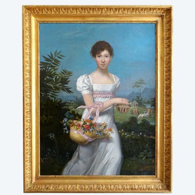 Großes Portrait einer jungen Frau aus der Empirezeit - Allegorie der Fruchtbarkeit, HST 108cm x 135cm