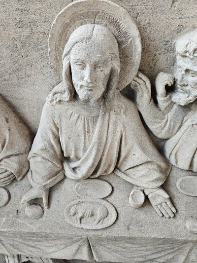 Eccezionale scultura in pietra a bassorilievo - Inizio del XIX secolo - Cena L'ultima cena di Gesù