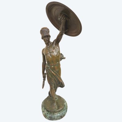 Scultura in bronzo "Gladiatore Guerriero con Scudo" di Paul Philippe, XIX secolo