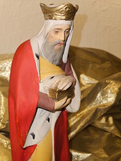 Nativity Figure - Polychrome Plaster - Three Wise Men - Height 31cm -