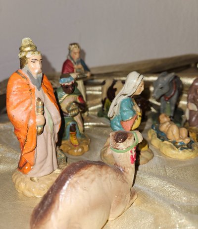 Polychrome Plaster Nativity Scene, Early 20th Century.