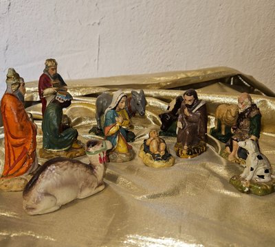 Polychrome Plaster Nativity Scene, Early 20th Century.
