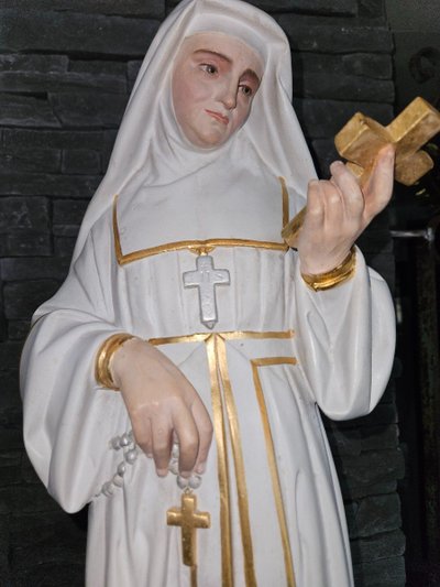 Statua in terracotta policroma di Santa Colette De Corbie - XIX secolo.